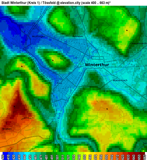 Stadt Winterthur (Kreis 1) / Tössfeld elevation map