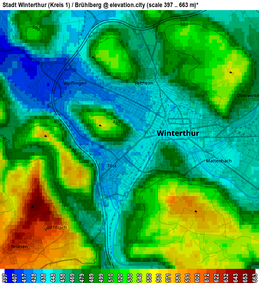 Stadt Winterthur (Kreis 1) / Brühlberg elevation map
