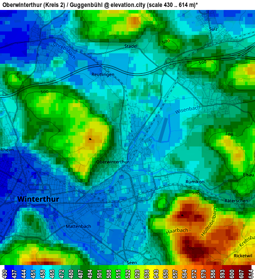 Oberwinterthur (Kreis 2) / Guggenbühl elevation map