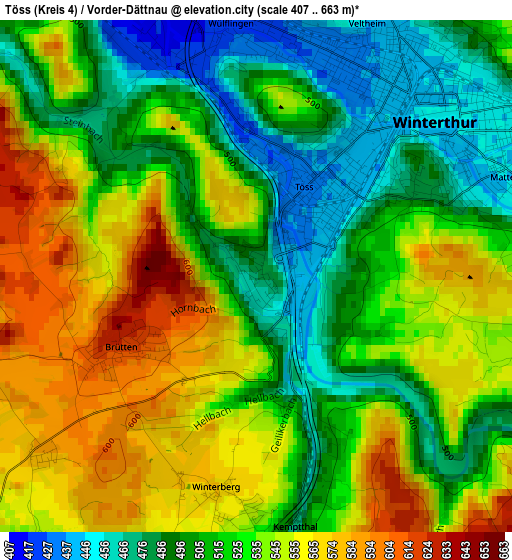 Töss (Kreis 4) / Vorder-Dättnau elevation map