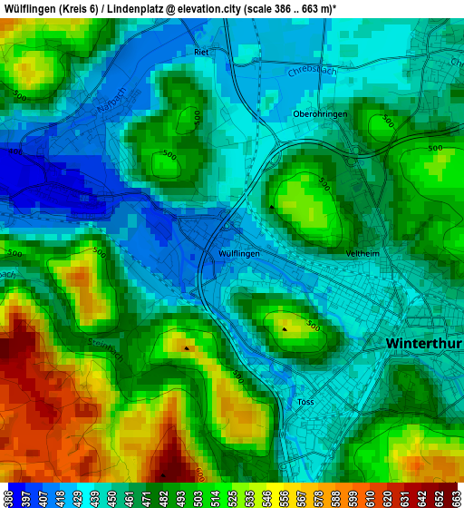 Wülflingen (Kreis 6) / Lindenplatz elevation map