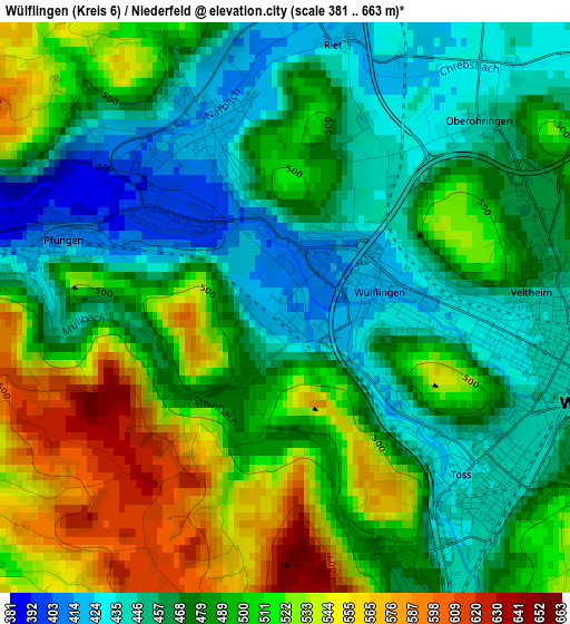 Wülflingen (Kreis 6) / Niederfeld elevation map