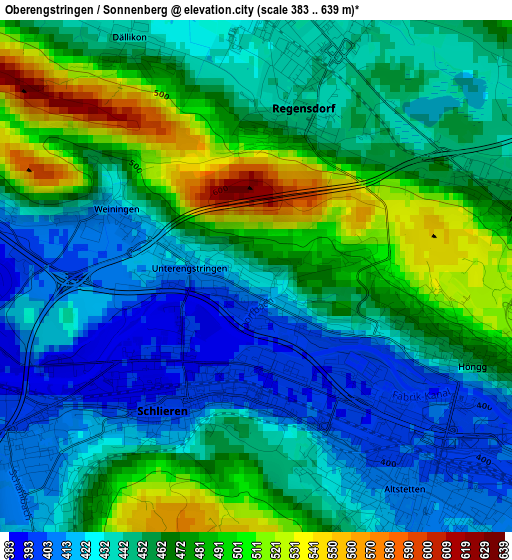 Oberengstringen / Sonnenberg elevation map
