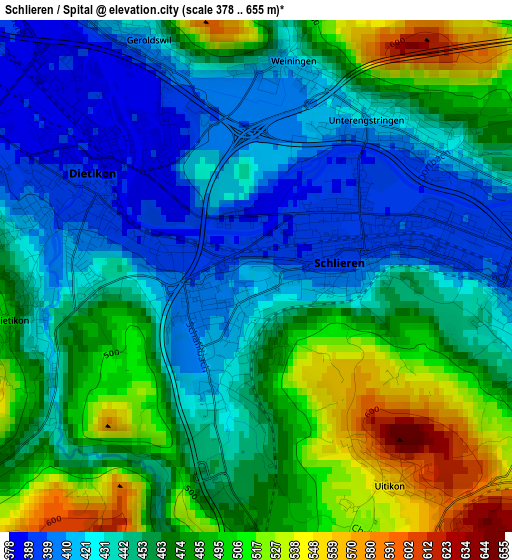 Schlieren / Spital elevation map