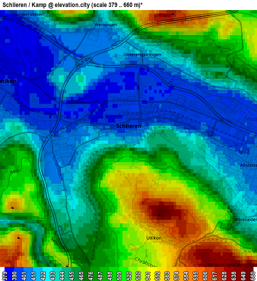 Schlieren / Kamp elevation map