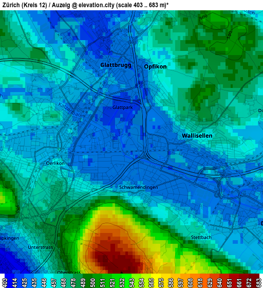 Zürich (Kreis 12) / Auzelg elevation map
