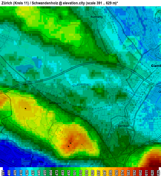 Zürich (Kreis 11) / Schwandenholz elevation map