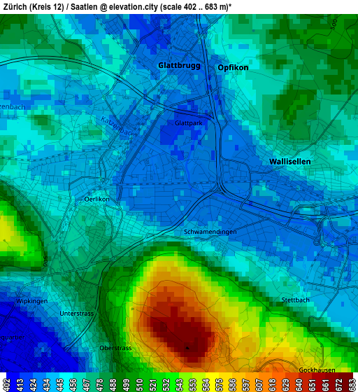 Zürich (Kreis 12) / Saatlen elevation map