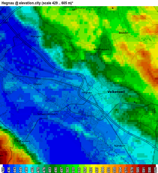 Hegnau elevation map