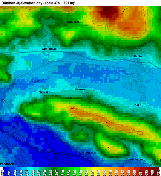 Dänikon elevation map
