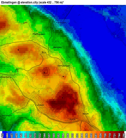 Ebmatingen elevation map