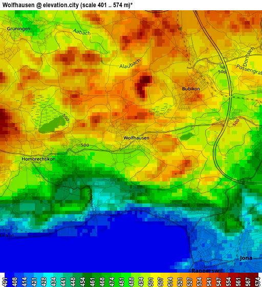 Wolfhausen elevation map