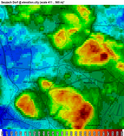 Seuzach Dorf elevation map