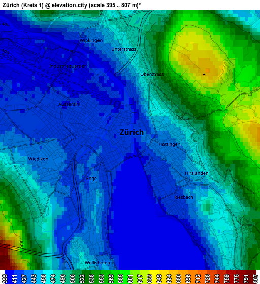 Zürich (Kreis 1) elevation map