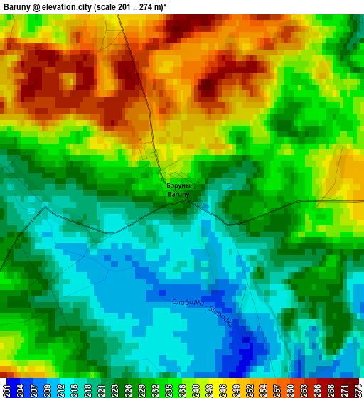 Baruny elevation map