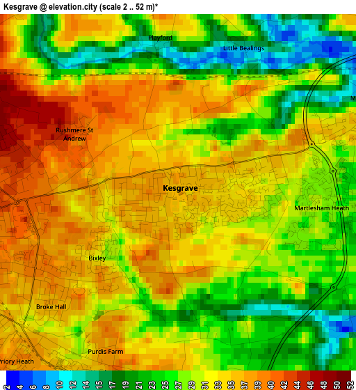 Kesgrave elevation map