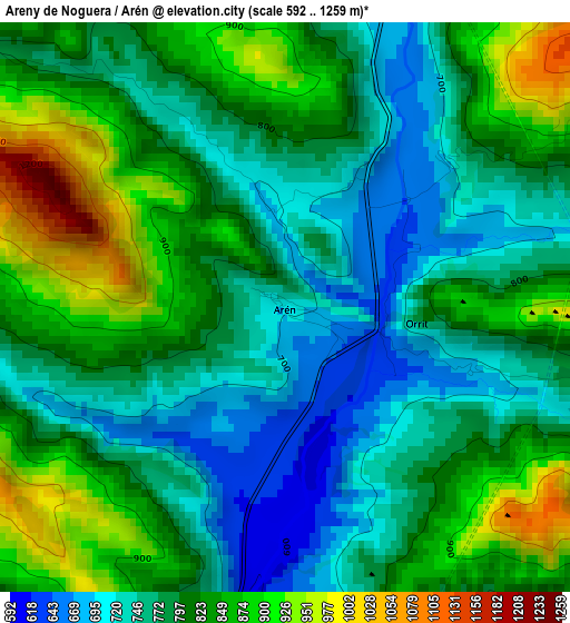 Areny de Noguera / Arén elevation map