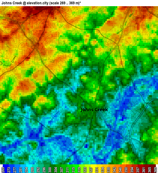 Johns Creek elevation map