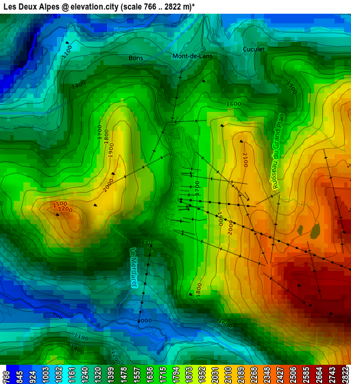 Les Deux Alpes elevation map