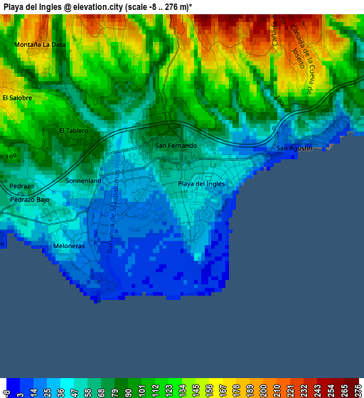 Playa del Ingles elevation map