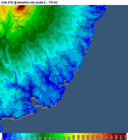 Cala d'Or elevation map