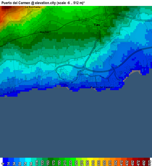 Puerto del Carmen elevation map