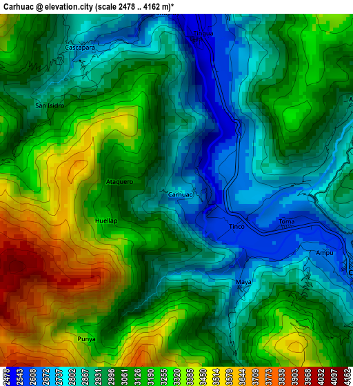 Carhuac elevation map