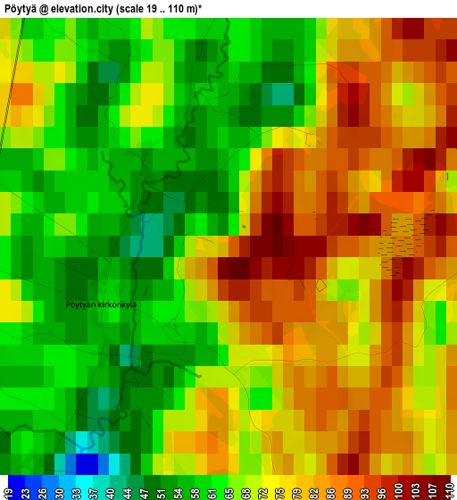 Pöytyä elevation map