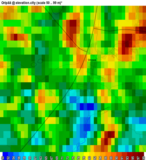 Oripää elevation map