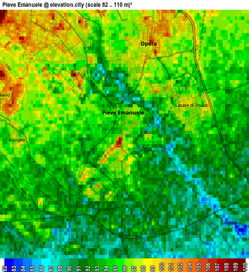 Pieve Emanuele elevation map