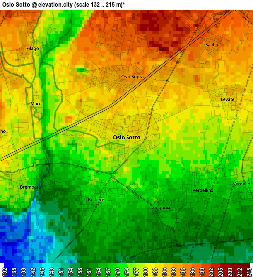 Osio Sotto elevation map