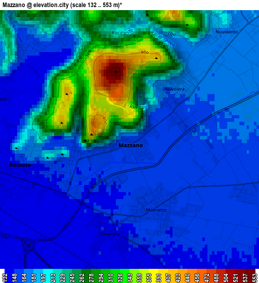 Mazzano elevation map