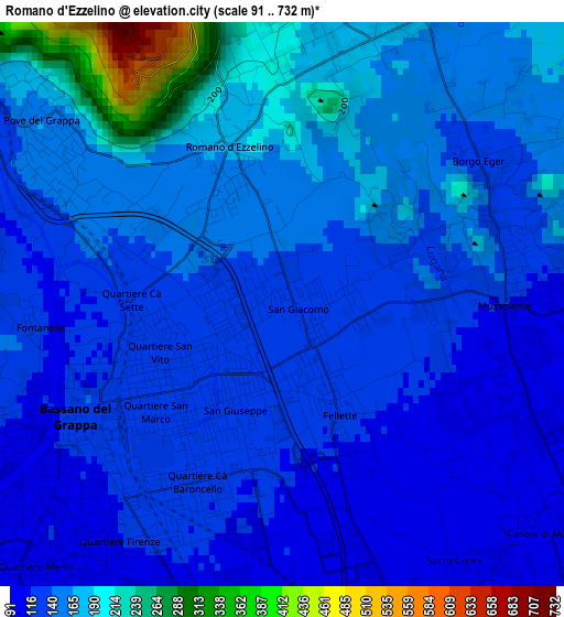 Romano d'Ezzelino elevation map