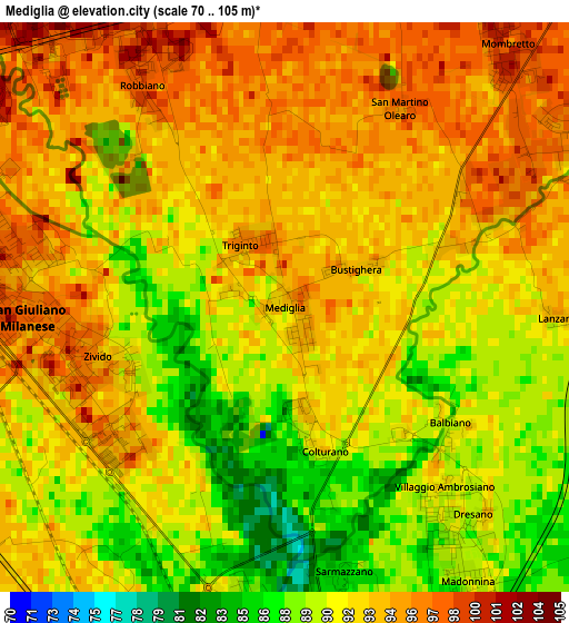 Mediglia elevation map