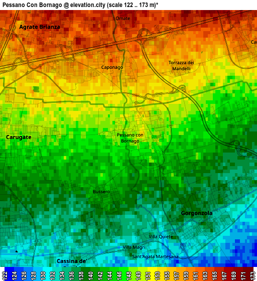 Pessano Con Bornago elevation map