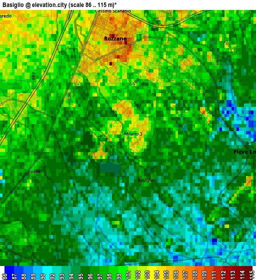 Basiglio elevation map