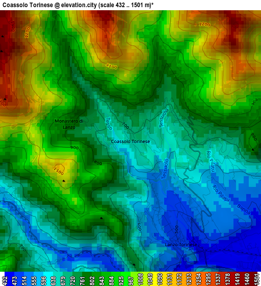 Coassolo Torinese elevation map