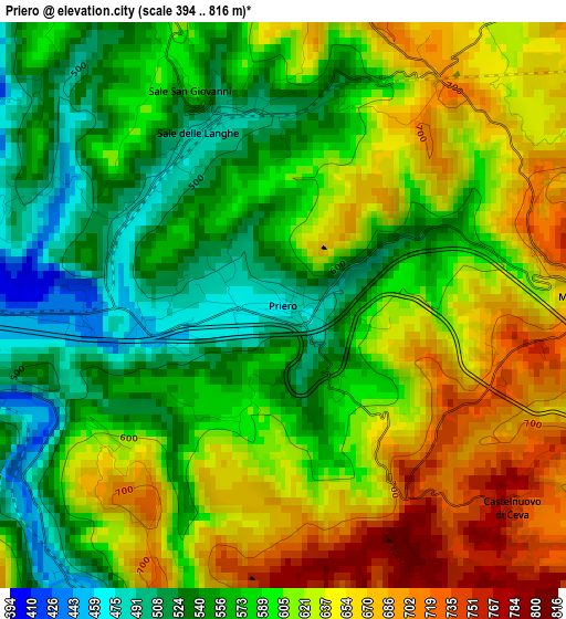 Priero elevation map