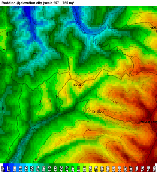 Roddino elevation map