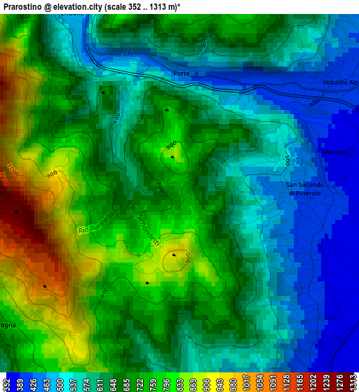 Prarostino elevation map