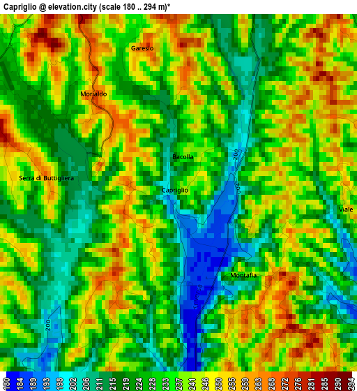 Capriglio elevation map