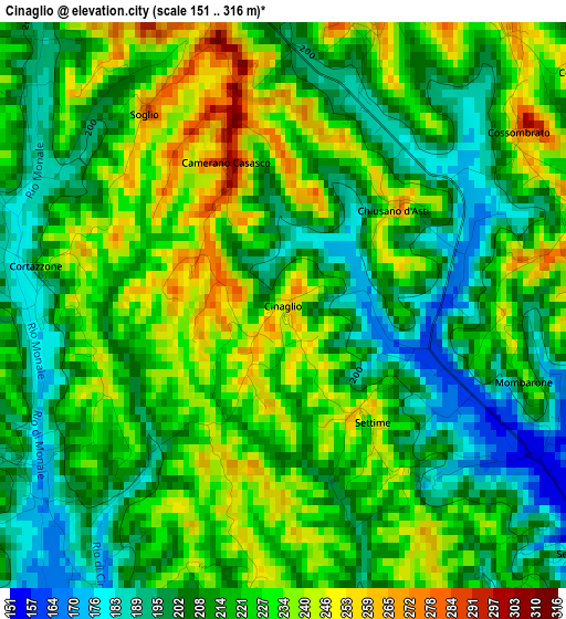 Cinaglio elevation map