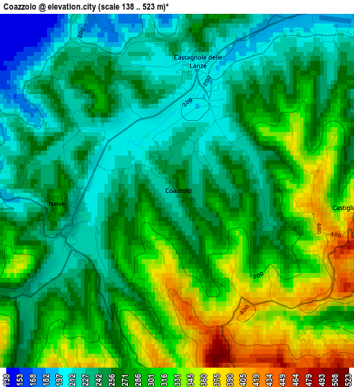 Coazzolo elevation map