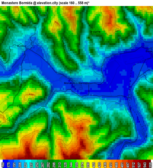 Monastero Bormida elevation map