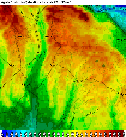 Agrate Conturbia elevation map