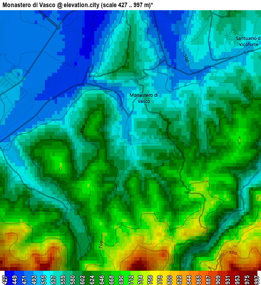 Monastero di Vasco elevation map