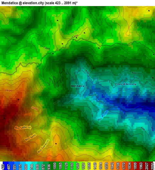 Mendatica elevation map