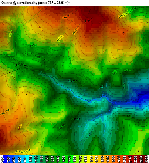 Ostana elevation map