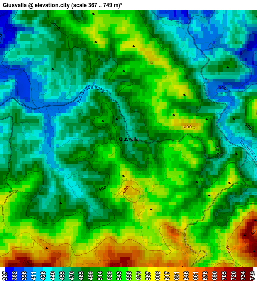 Giusvalla elevation map