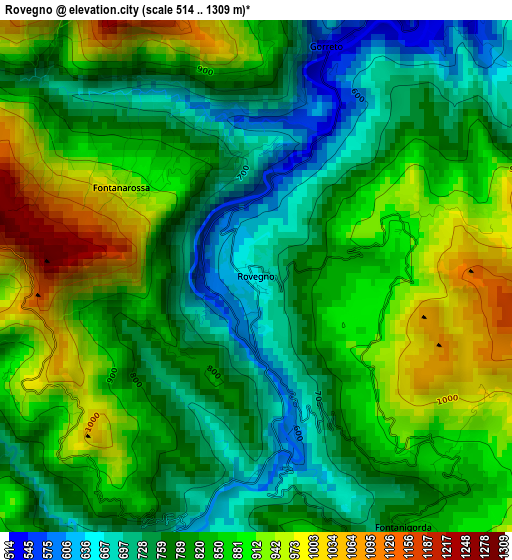 Rovegno elevation map